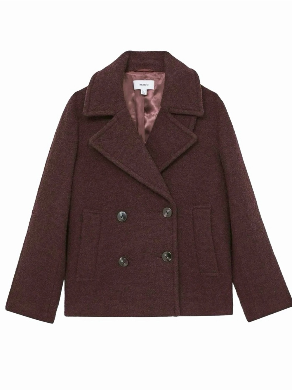 NWT Reiss Addie Wool-Blend Double-Breasted Short Coat in Burgundy Sz 4